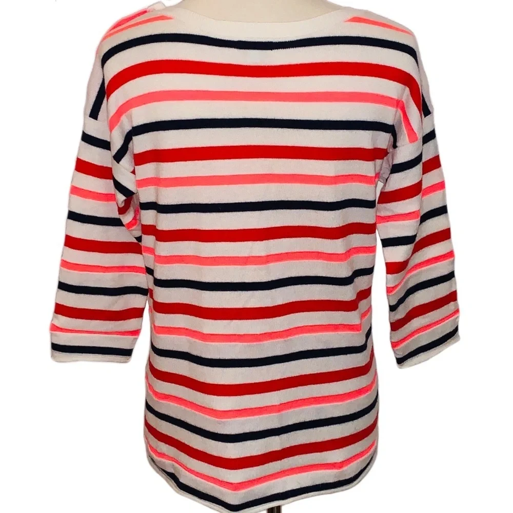 GAP Multi-Stripe Ivory 3/4 Sleeve Sweater